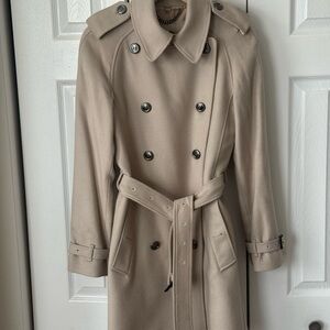Burberry Beige Double-Breasted Trench Coat with Notch Collar